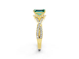 Yellow gold Emerald Cut Green Sapphire  Halo Twist Band Solitaire Prong Setting Ring_44