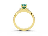 Yellow gold Emerald Cut Green Sapphire  Halo Twist Band Solitaire Prong Setting Ring_45