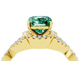 Yellow gold Emerald Cut Green Sapphire  Halo Twist Band Solitaire Prong Setting Ring_46