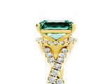 Yellow gold Emerald Cut Green Sapphire  Halo Twist Band Solitaire Prong Setting Ring_47