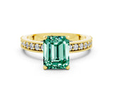 Yellow gold Emerald Cut Green Sapphire Milgrain Pavé Engagement Ring with Four-Prong Setting_12