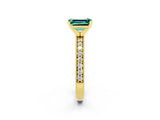 Yellow gold Emerald Cut Green Sapphire Milgrain Pavé Engagement Ring with Four-Prong Setting_14