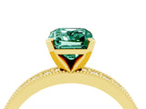 Yellow gold Emerald Cut Green Sapphire Milgrain Pavé Engagement Ring with Four-Prong Setting_16
