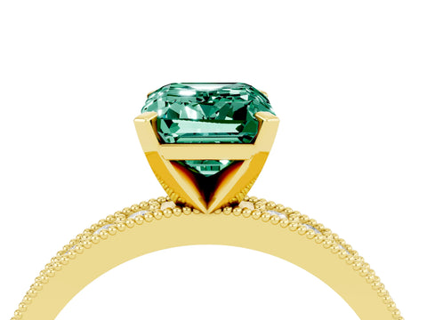 Yellow gold Emerald Cut Green Sapphire Milgrain Pavé Engagement Ring with Four-Prong Setting_16