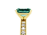 Yellow gold Emerald Cut Green Sapphire Milgrain Pavé Engagement Ring with Four-Prong Setting_17
