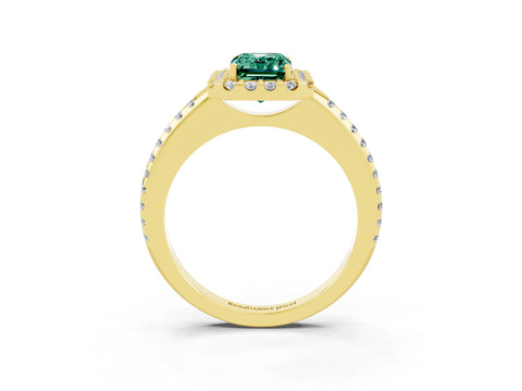 Yellow gold Emerald Cut Green Sapphire Pavé Halo Ring with Four-Prong Setting_15