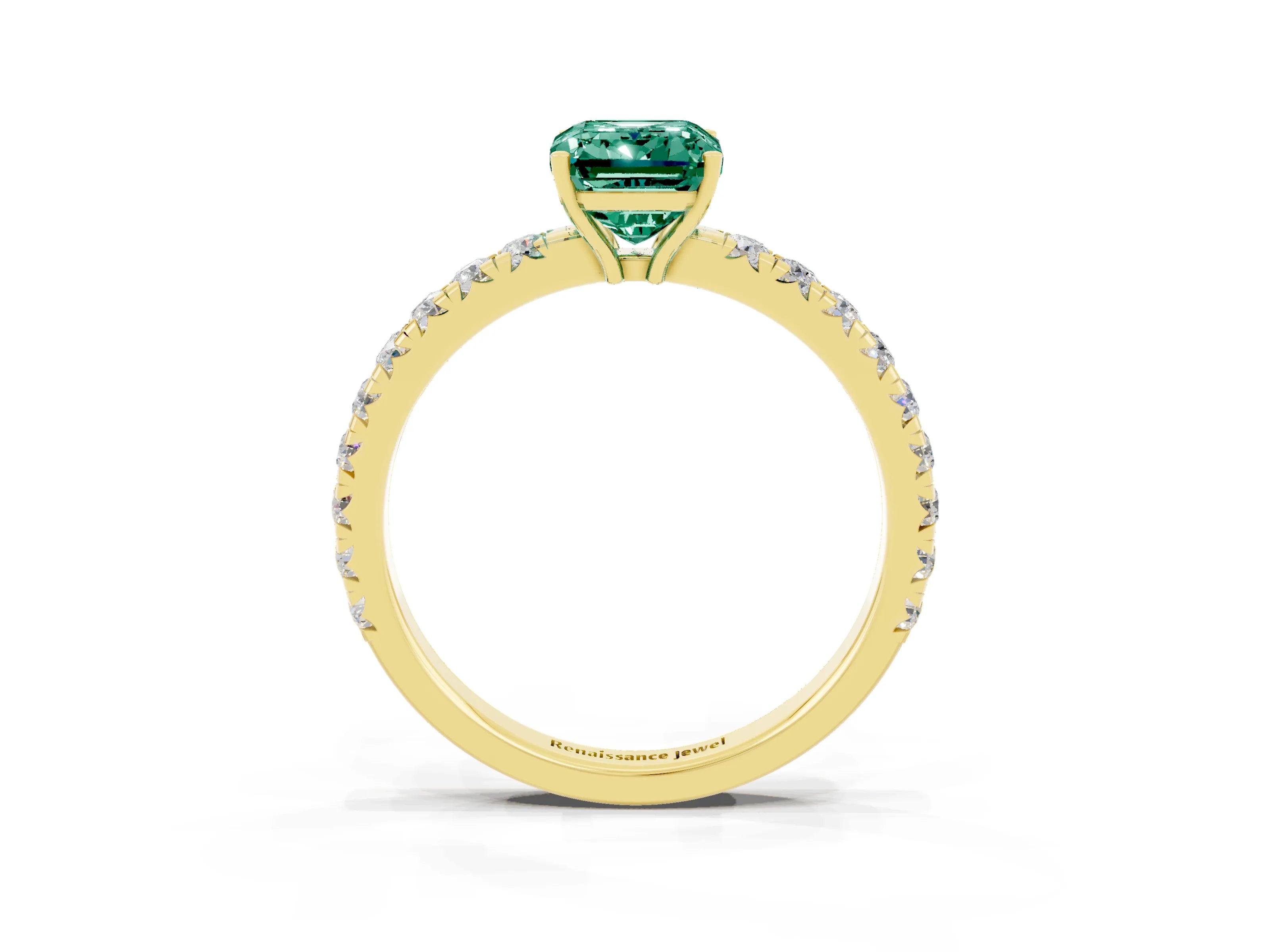 Yellow gold Emerald Cut Green Sapphire Pavé Solitaire Engagement Ring with Four-Prong Setting_15