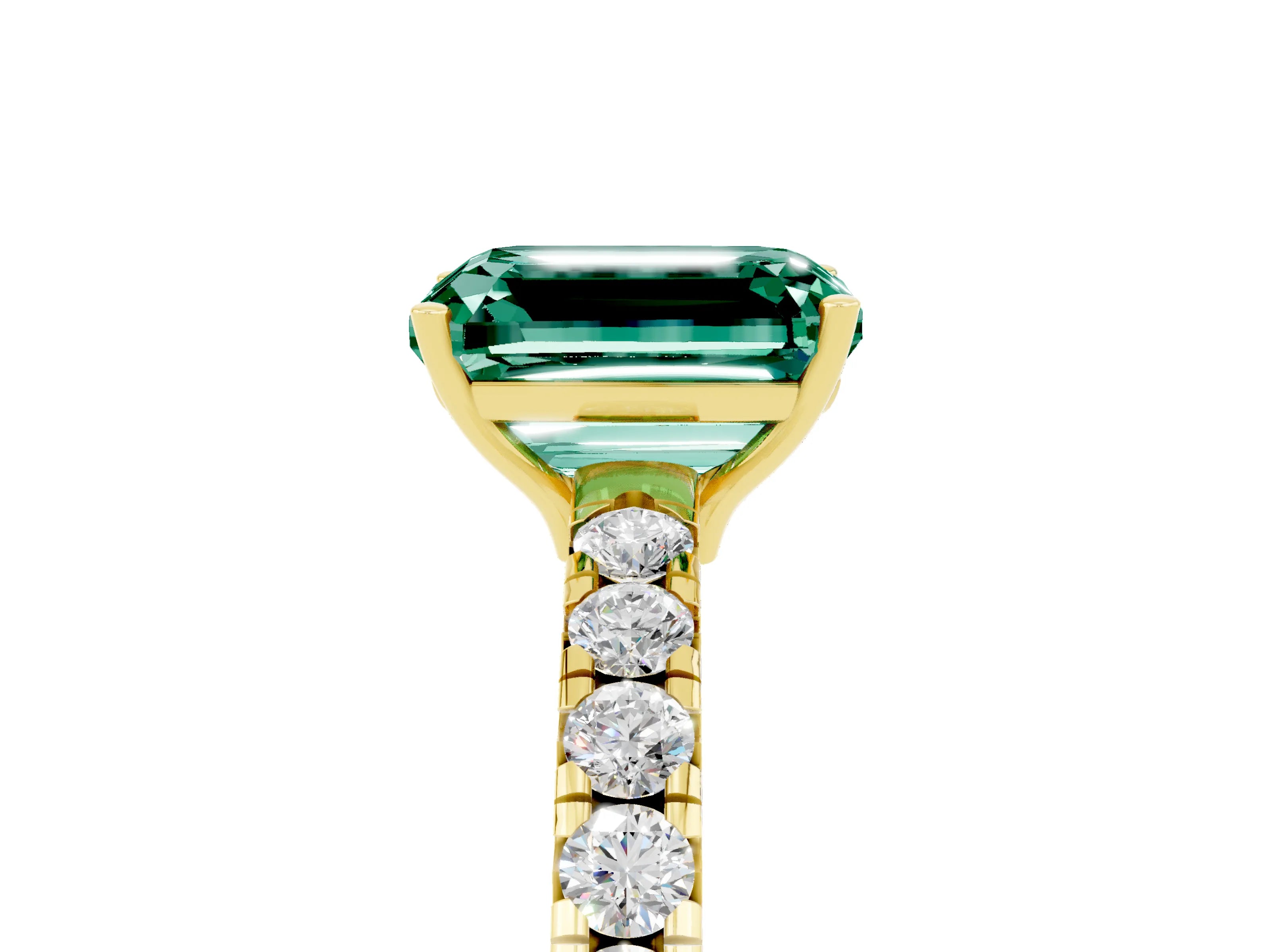 Yellow gold Emerald Cut Green Sapphire Pavé Solitaire Engagement Ring with Four-Prong Setting_17