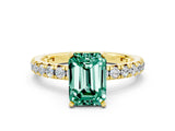 Yellow gold Emerald Cut Green Sapphire Pavé Solitaire Ring with Round Band and Prong Setting_24