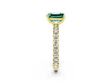 Yellow gold Emerald Cut Green Sapphire Pavé Solitaire Ring with Round Band and Prong Setting_26