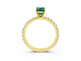 Yellow gold Emerald Cut Green Sapphire Pavé Solitaire Ring with Round Band and Prong Setting_27
