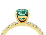 Yellow gold Emerald Cut Green Sapphire Pavé Solitaire Ring with Round Band and Prong Setting_28