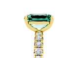 Yellow gold Emerald Cut Green Sapphire Pavé Solitaire Ring with Round Band and Prong Setting_29