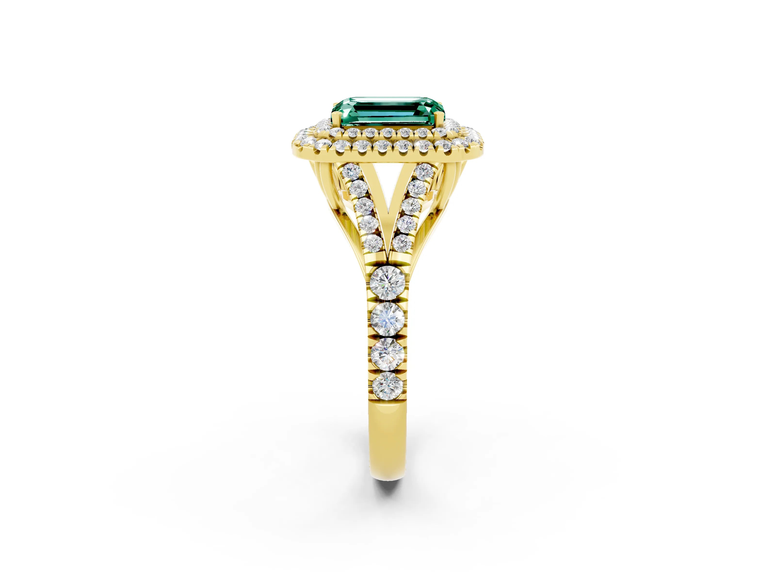 Yellow gold Emerald Cut Green Sapphire Pavé Split Shank Double Halo Engagement Ring_2