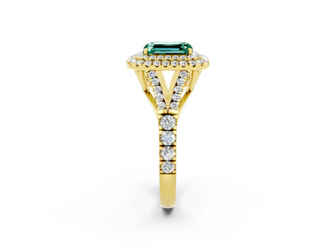 Yellow gold Emerald Cut Green Sapphire Pavé Split Shank Double Halo Engagement Ring_2