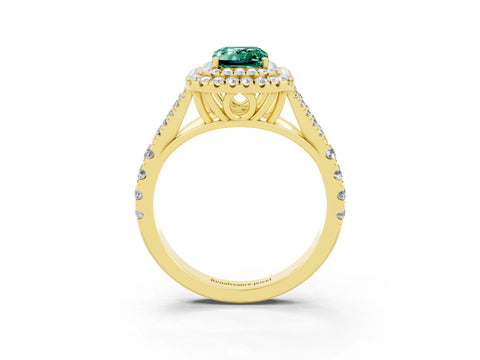 Yellow gold Emerald Cut Green Sapphire Pavé Split Shank Double Halo Engagement Ring_3