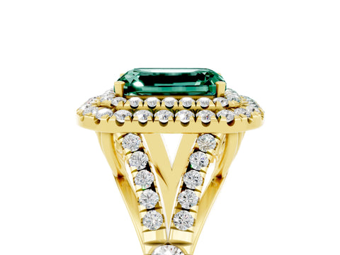 Yellow gold Emerald Cut Green Sapphire Pavé Split Shank Double Halo Engagement Ring_5