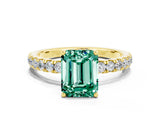 Yellow gold Emerald Cut Green Sapphire Pave Band Solitaire Ring with Four-Prong Setting_12