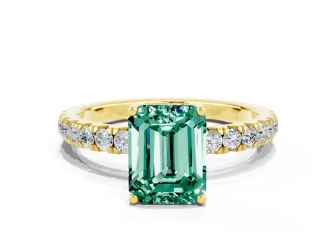 Yellow gold Emerald Cut Green Sapphire Pave Band Solitaire Ring with Four-Prong Setting_12