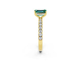 Yellow gold Emerald Cut Green Sapphire Pave Band Solitaire Ring with Four-Prong Setting_14