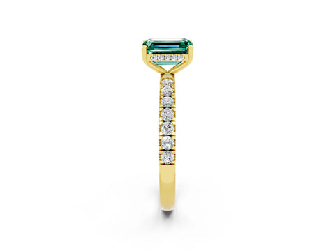 Yellow gold Emerald Cut Green Sapphire Pave Band Solitaire Ring with Four-Prong Setting_14