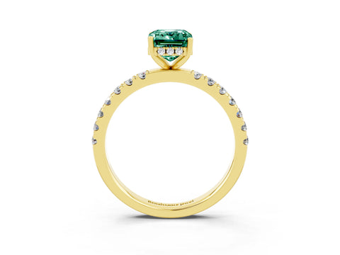 Yellow gold Emerald Cut Green Sapphire Pave Band Solitaire Ring with Four-Prong Setting_15