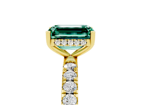 Yellow gold Emerald Cut Green Sapphire Pave Band Solitaire Ring with Four-Prong Setting_17