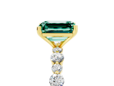 Yellow gold Emerald Cut Green Sapphire Prong Set Engagement Ring with Pavé Band_5