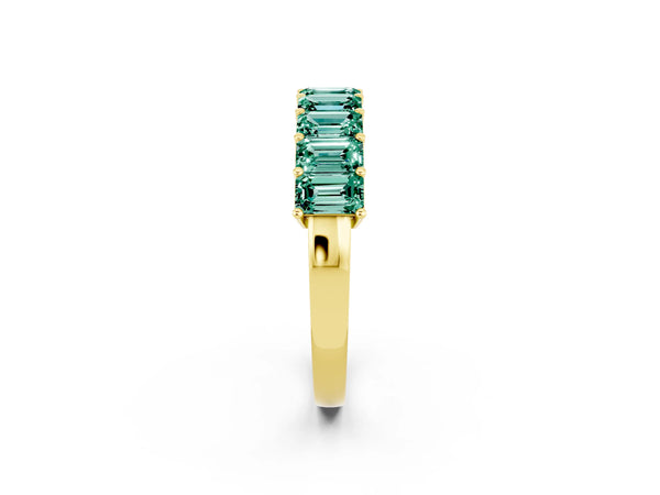 Yellow gold Emerald Cut Green Sapphire Prong-Set Eternity Band