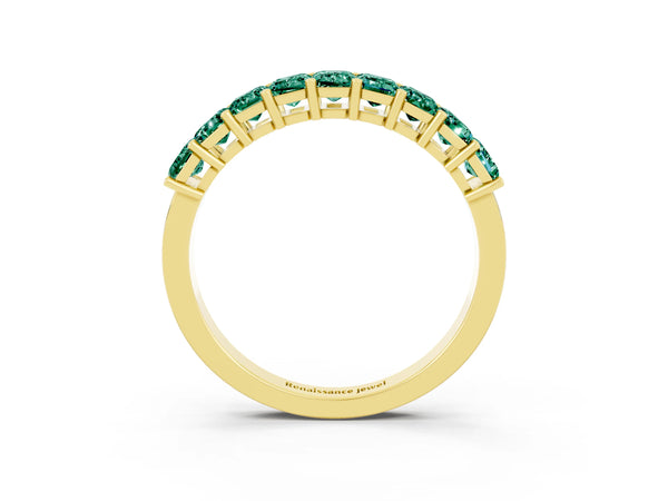 Yellow gold Emerald Cut Green Sapphire Prong-Set Eternity Band