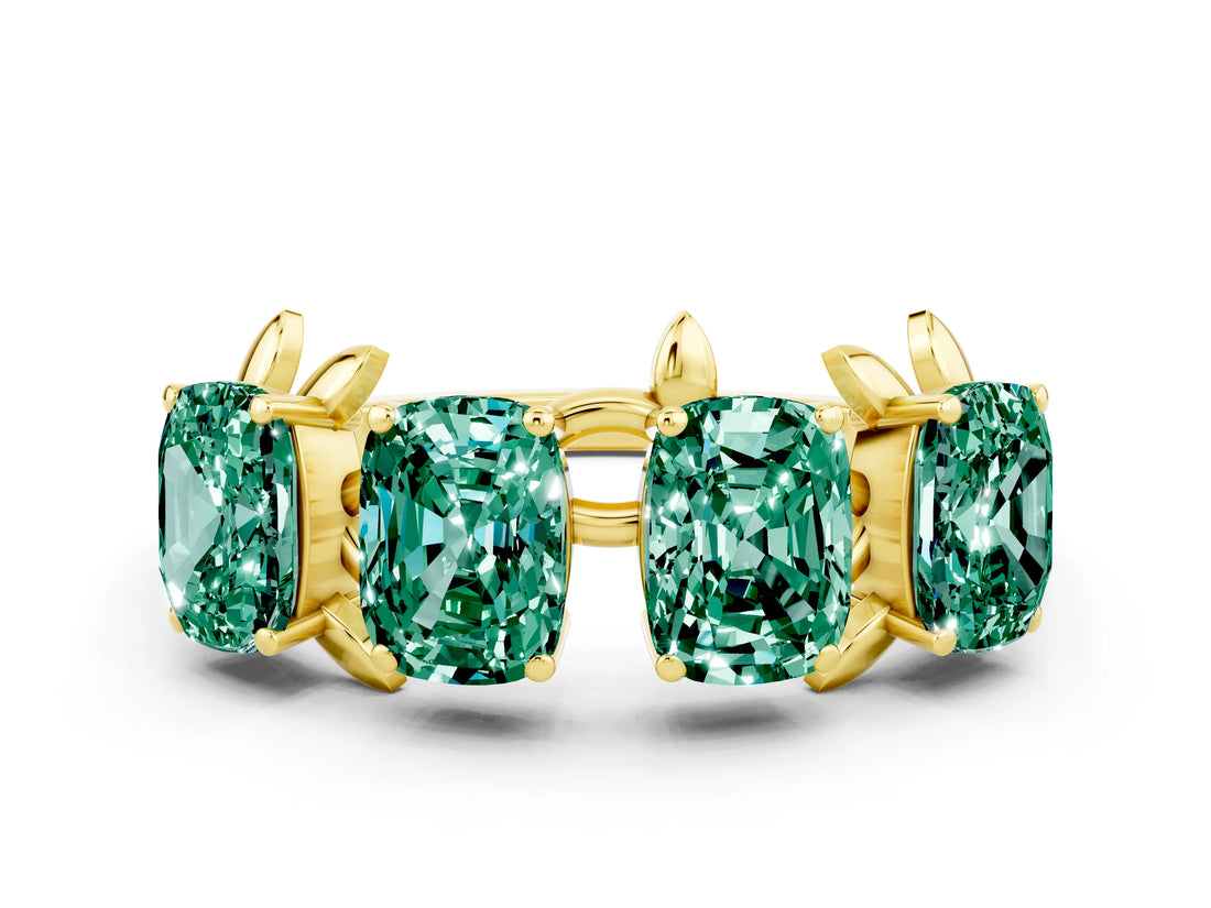Yellow gold Emerald Cut Green Sapphire Prong-Set Half Eternity Band_18