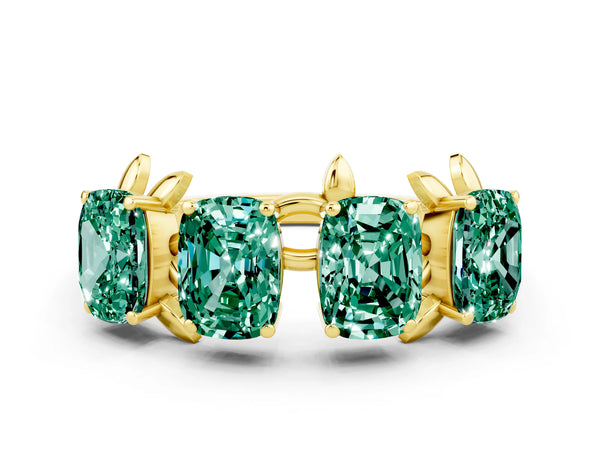 Yellow gold Emerald Cut Green Sapphire Prong-Set Half Eternity Band