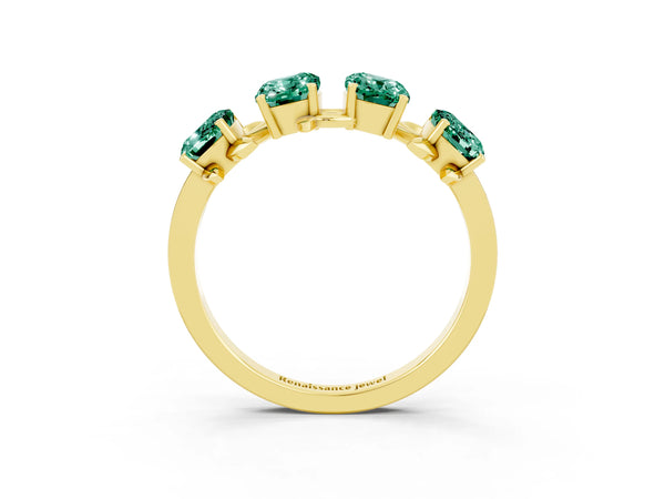 Yellow gold Emerald Cut Green Sapphire Prong-Set Half Eternity Band