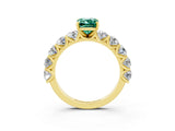 Yellow gold Emerald Cut Green Sapphire Prong Setting with Side Stones on a Pave Band_3
