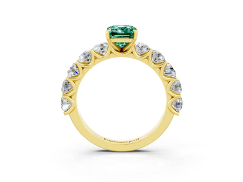 Yellow gold Emerald Cut Green Sapphire Prong Setting with Side Stones on a Pave Band_3