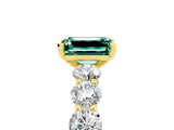 Yellow gold Emerald Cut Green Sapphire Prong Setting with Side Stones on a Pave Band_5