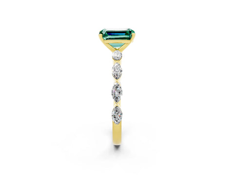Yellow gold Emerald Cut Green Sapphire Ring with Marquise Side Stones and Prong Setting_2