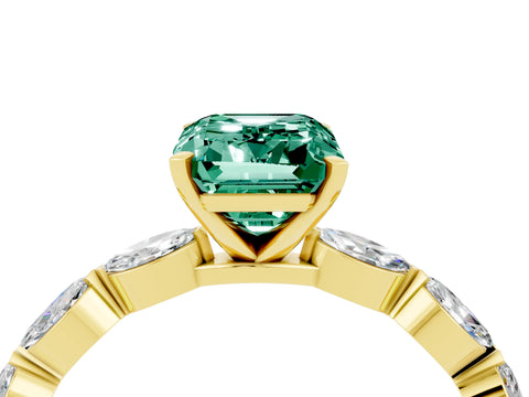 Yellow gold Emerald Cut Green Sapphire Ring with Marquise Side Stones and Prong Setting_4