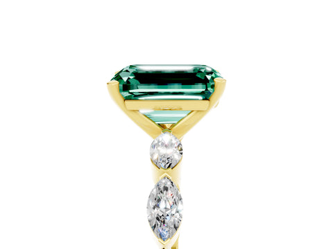 Yellow gold Emerald Cut Green Sapphire Ring with Marquise Side Stones and Prong Setting_5
