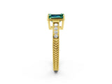 Yellow gold Emerald Cut Green Sapphire Ring with Milgrain Pavé Band and Four-Prong Setting_14