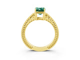 Yellow gold Emerald Cut Green Sapphire Ring with Milgrain Pavé Band and Four-Prong Setting_15