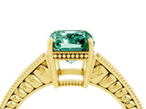 Yellow gold Emerald Cut Green Sapphire Ring with Milgrain Pavé Band and Four-Prong Setting_16