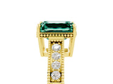 Yellow gold Emerald Cut Green Sapphire Ring with Milgrain Pavé Band and Four-Prong Setting_17