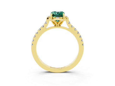 Yellow gold Emerald Cut Green Sapphire Ring with Pavé Band and Floral Prong Setting_3