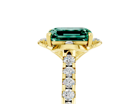 Yellow gold Emerald Cut Green Sapphire Ring with Pavé Band and Floral Prong Setting_5