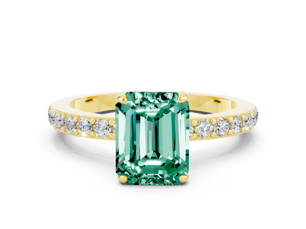 Yellow gold Emerald Cut Green Sapphire Pavé Engagement Ring with Round  Accents and Prong Setting