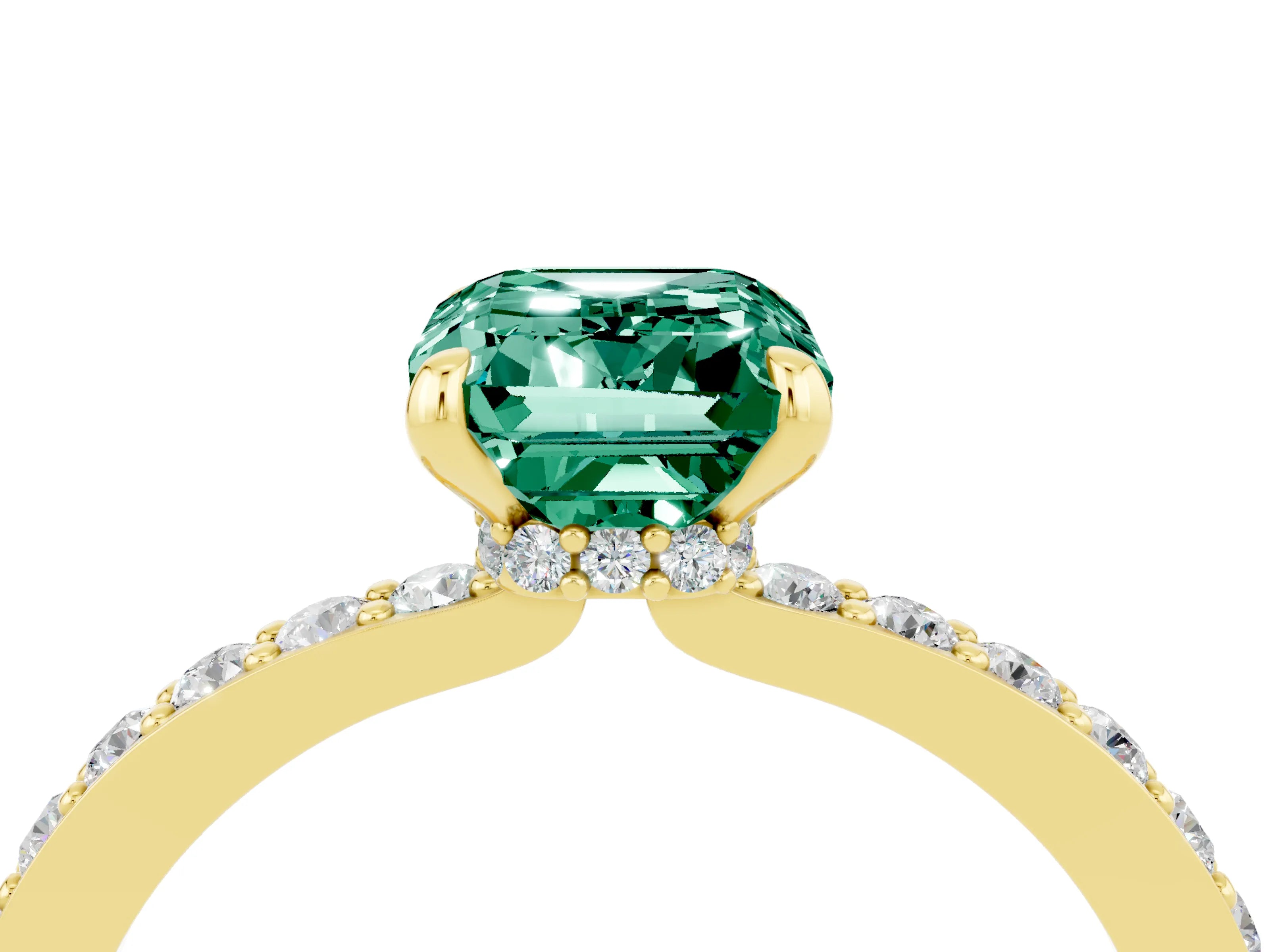 Yellow gold Emerald Cut Green Sapphire Ring with Pavé Band and Four-Prong Setting_4