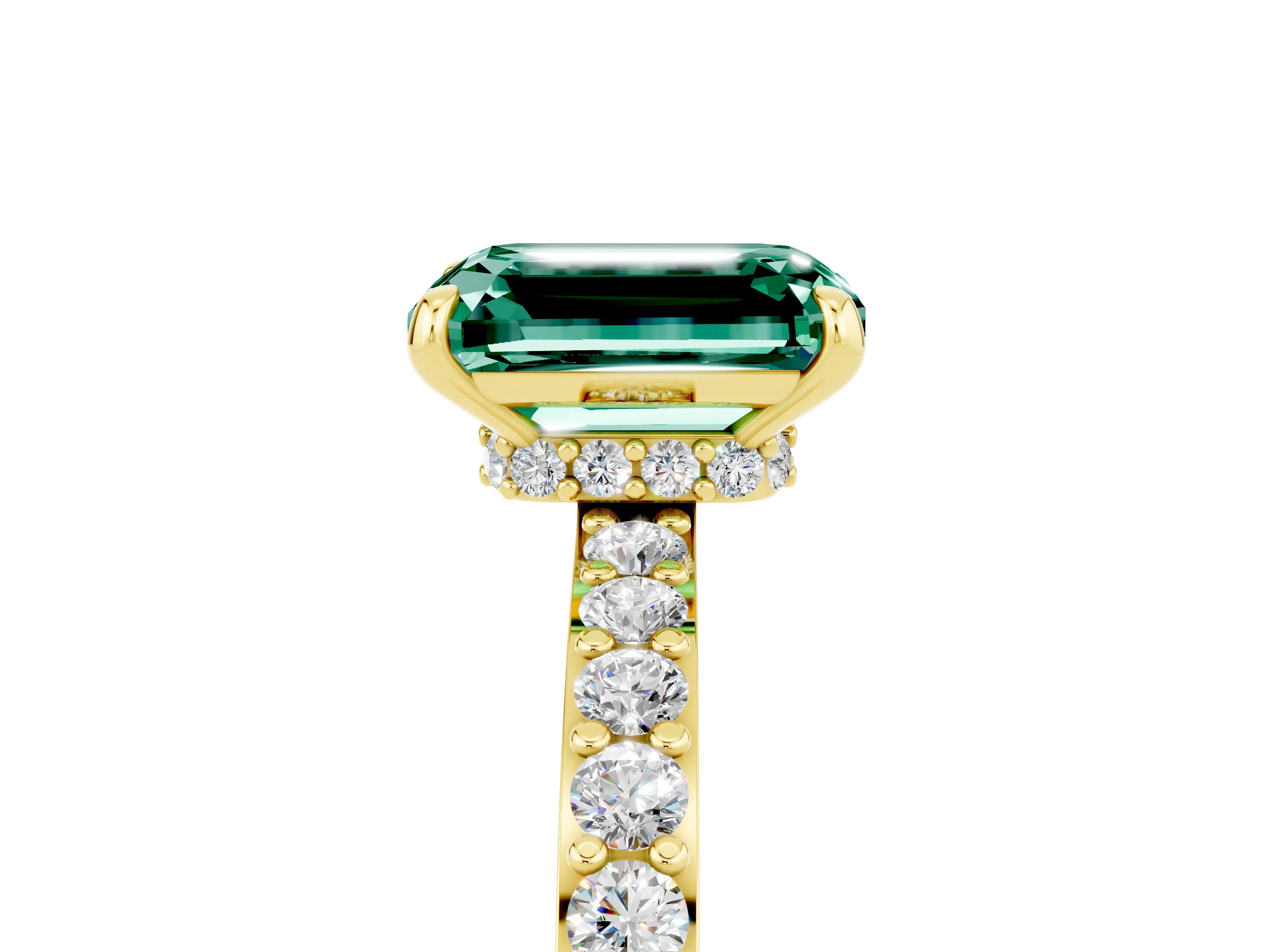 Yellow gold Emerald Cut Green Sapphire Ring with Pavé Band and Four-Prong Setting_5