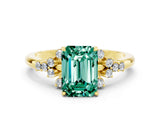 Yellow gold Emerald Cut Green Sapphire Ring with Side Stones and Four-Prong Setting_36