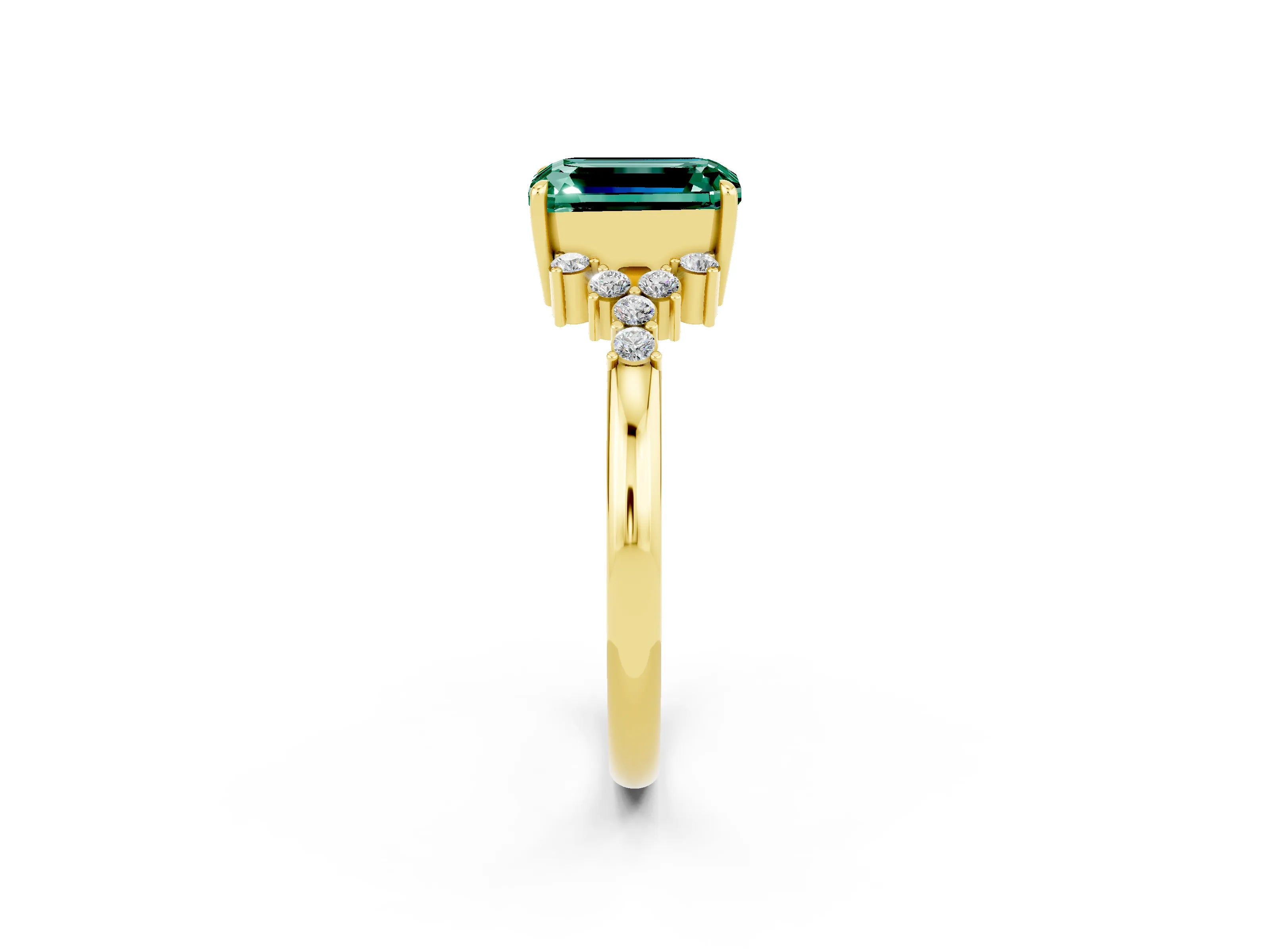 Yellow gold Emerald Cut Green Sapphire Ring with Side Stones and Four-Prong Setting_38